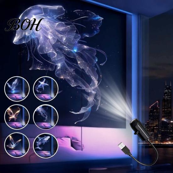 Party Projector Light USB Butterfly Lamp, Mini LED Projection with 6 Films, Night Lamp for Car, Bedroom Ceiling Decoration Adjustable