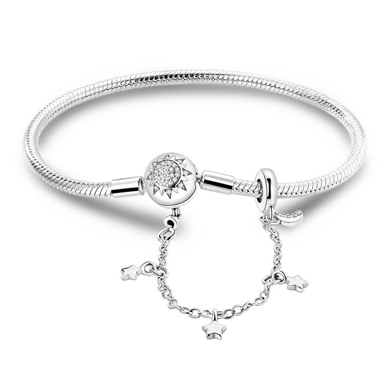 Bracelet Original 925 Sterling Silver Charm Bracelet 17-20CM Heart Love Family Star Moon Bracelet for Women Charm Jewelry Gifts