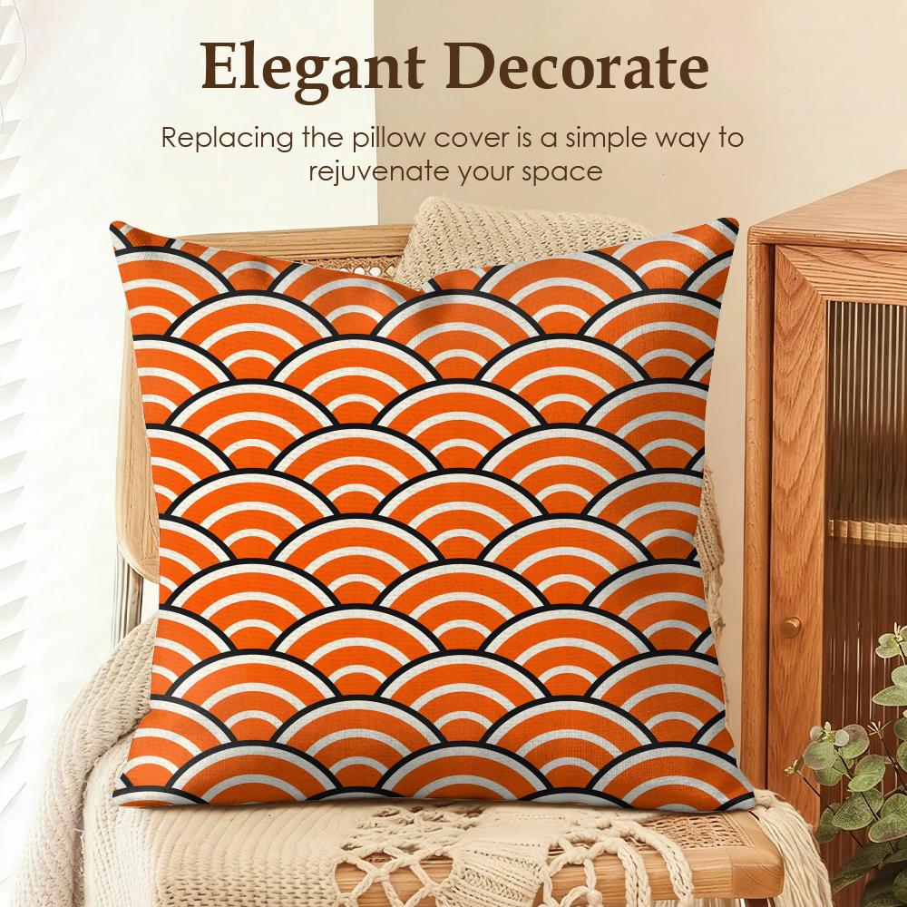 Art Seigaiha Pattern Cushion Cover Natural Linen Organic Fabric DoubleSided Printing Sofa Home Decor Gift Pillow Case