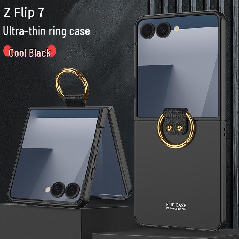 Ультратонкий чехол Samsung Z Flip7 с кольцом-держателем, большим окном, покрытием-спреем, ощущением кожи, защитой складного экрана