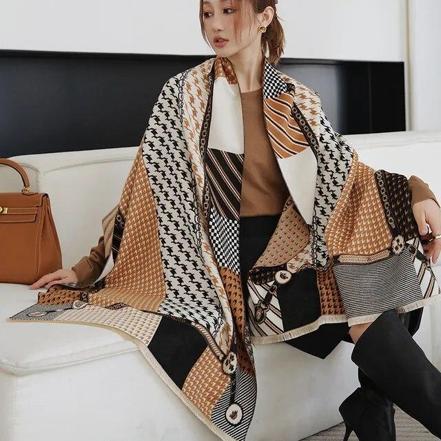 Толстый теплый зимний шарф, роскошный дизайн, принт лошади, женский кашемировый шаль из пашмины, женские шарфы с запахом, женский платок, одеяло, пончо