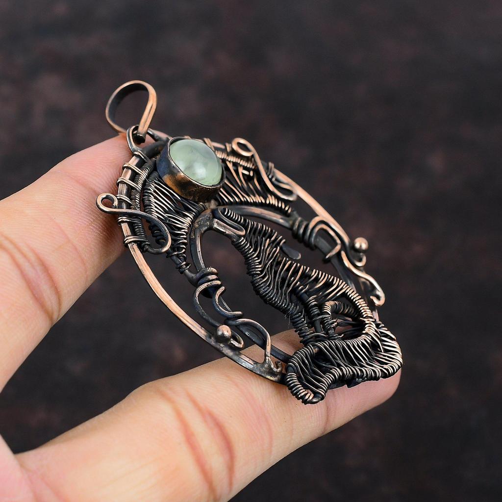 Подвеска из пренита, медная проволока, обернутая подвеска, ювелирные изделия из драгоценных камней, очень красивая подвеска для собаки, медные украшения, подвеска ручной работы для подарка, женская подвеска