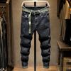 Весенние мужские джинсы, модные корейские эластичные повседневные брюки, облегающие универсальные брюки для мужчин