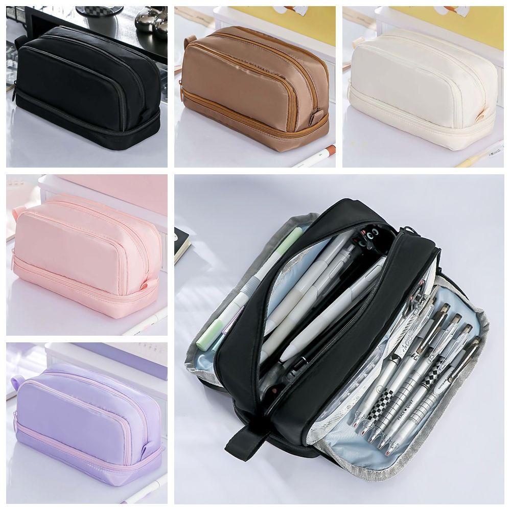 Large-Capacity 4 Compartments Pencil Case Minimalist Portable Handle Storage Pouch Student