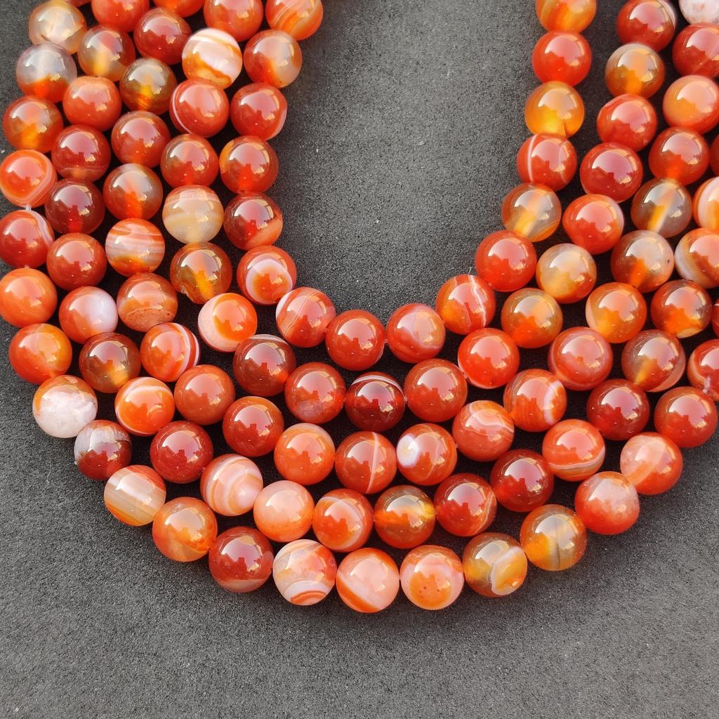Агат с красной полосой, бусины в полоску, круглые свободные бусины из цветных драгоценных камней, размер 6 мм, 8 мм, 10 мм. Прядь 14–15 дюймов.