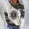 Womens Casual Geometric Horse Print Long Sleeve Drawstring Pullover Tops, Ethnic Style Hooded Sweatshirt