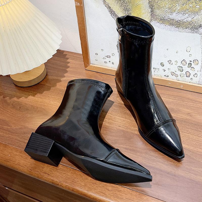 Pointed Toe Ankle Women Snow Boots Mid Heels Plush Warm Cotton Shoes Winter 2024 Trend Party Pumps Shoes Chelsea Botas Mujer