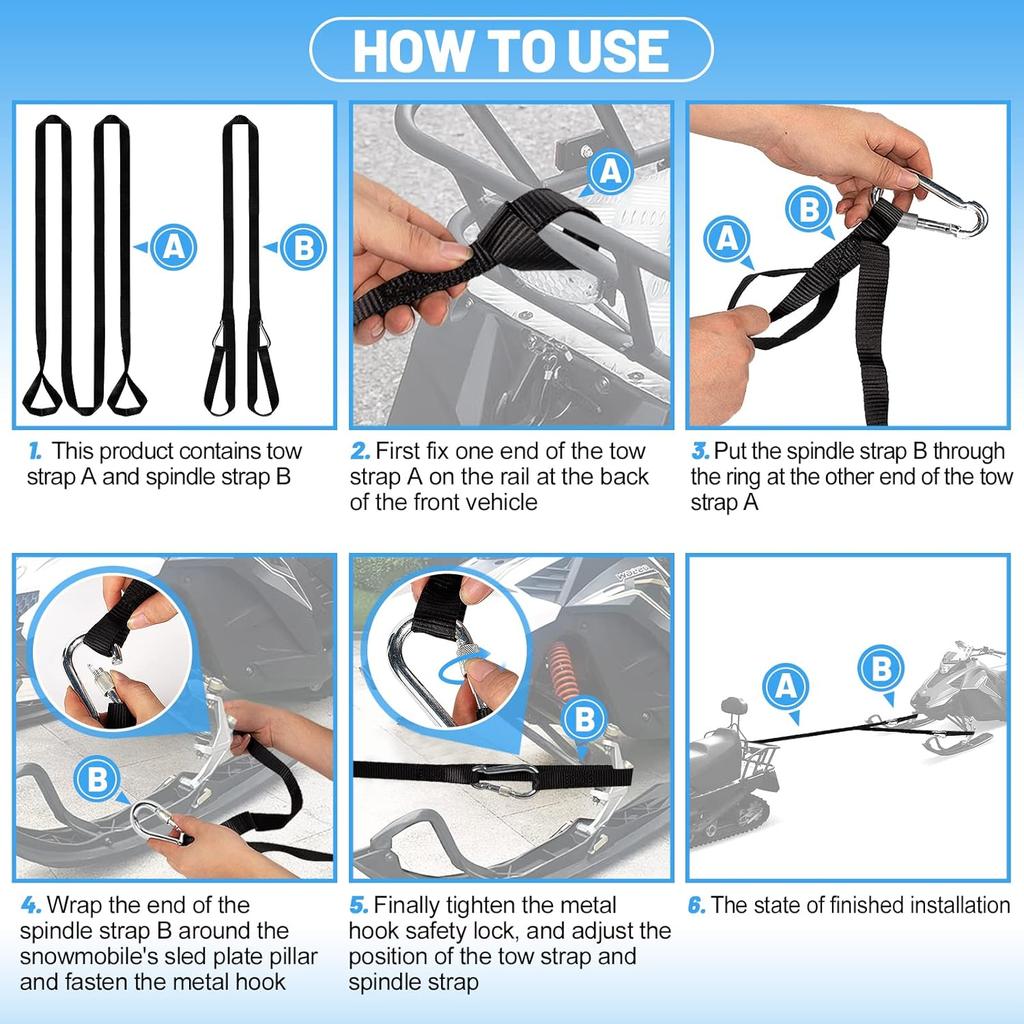 Extra Long 19Ft Snowmobile Tow Straps - 4400Lbs Break Strength Heavy-Duty ATV Towing Rope With Stainless Steel Hooks For Sled Snowboards Emergency