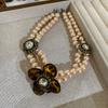 Fashion Queen Mother Pearl Necklace for Women 2025 New Arrival Fancy Light Luxury Minority Maillard Leopard-Print Clavicle Chain