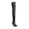 European and American Large Size Ultra-high Heel Thin Heel Waterproof Table Patent Leather Knee Boots Pole Dancer Shoes