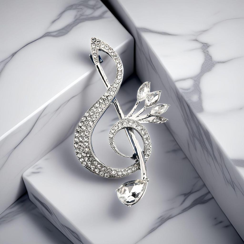 Exquisite Silver Music Note Brooch for Women - Fashionable Lapel Pin for Coats and Suits, Luxurious Accessory