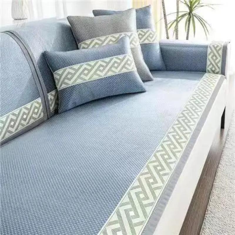 Wormwood Sofa Cover Wormwood Rattan Mat Sofa Cushion Ice Floss Antiskid Ventilate Exquisite Embroidery Sofa Towel Widen Binding