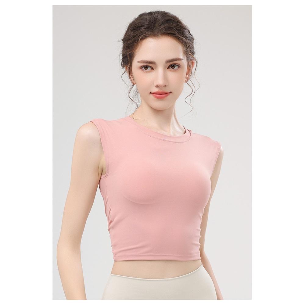 Летний новый костюм для йоги, жилет с нагрудной подушечкой для женщин, спортивный с коротким рукавом, с вырезом на спине, амортизирующий топ-жилет для йоги