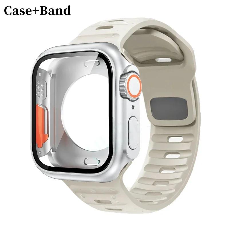 Чехол+Ремешок Для Apple Watch Ремешок 45мм 44мм 41 42 46мм Умный Силиконовый Браслет Iwatch Серия 5 6 Se 7 8 9 10 Заменить на Ультра Чехол