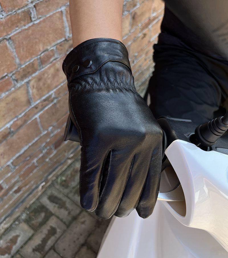 Jiuyunmeng Men's Genuine Leather Gloves, Winter Korean Style, Velvet-Lined, Thick, Warm, Waterproof Motorcycle Riding Gloves
