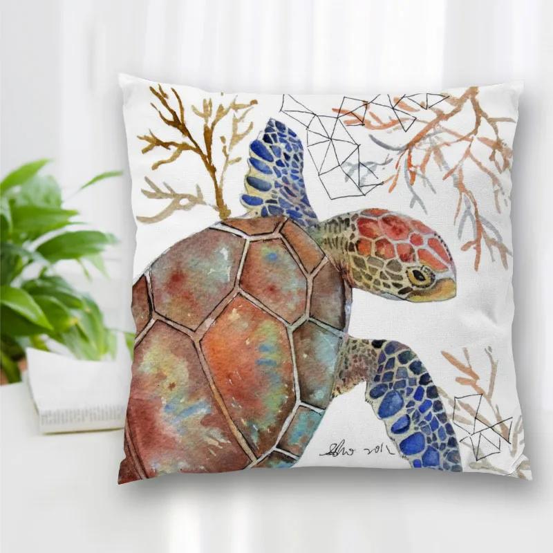 Hot Sale Decorative Pillowcase Turtle Art Painting Square Zipper Best Gift