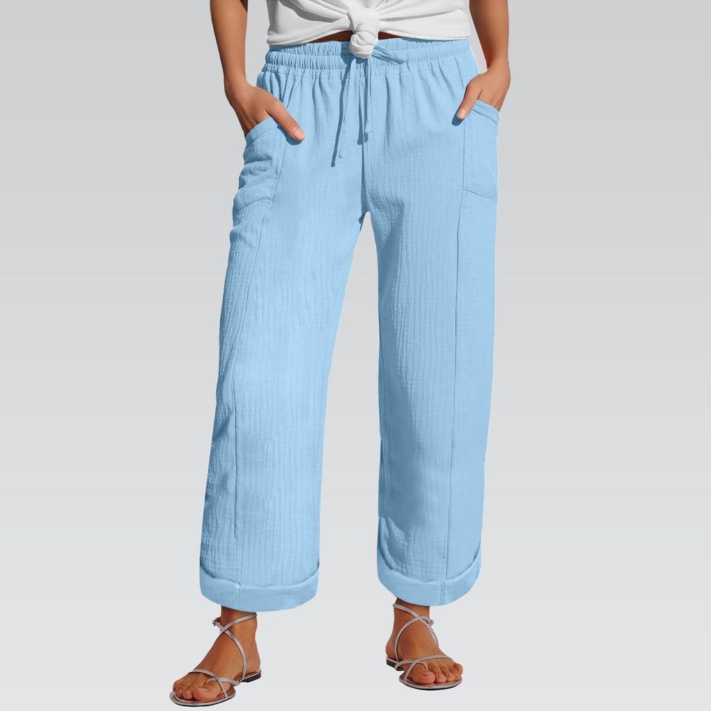 Women's Pants Fashion Casual Pants Solid Color Drawstring High Waist Pants With Pockets