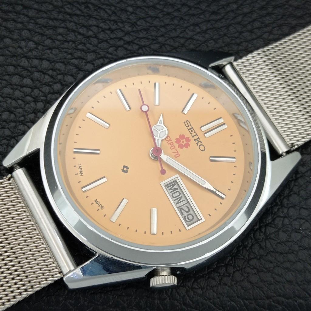 SEIKO 5 AUTOMATIC VINTAGE REFURBISHED JAPAN MENS CREAM DIAL WATCH a446357-1