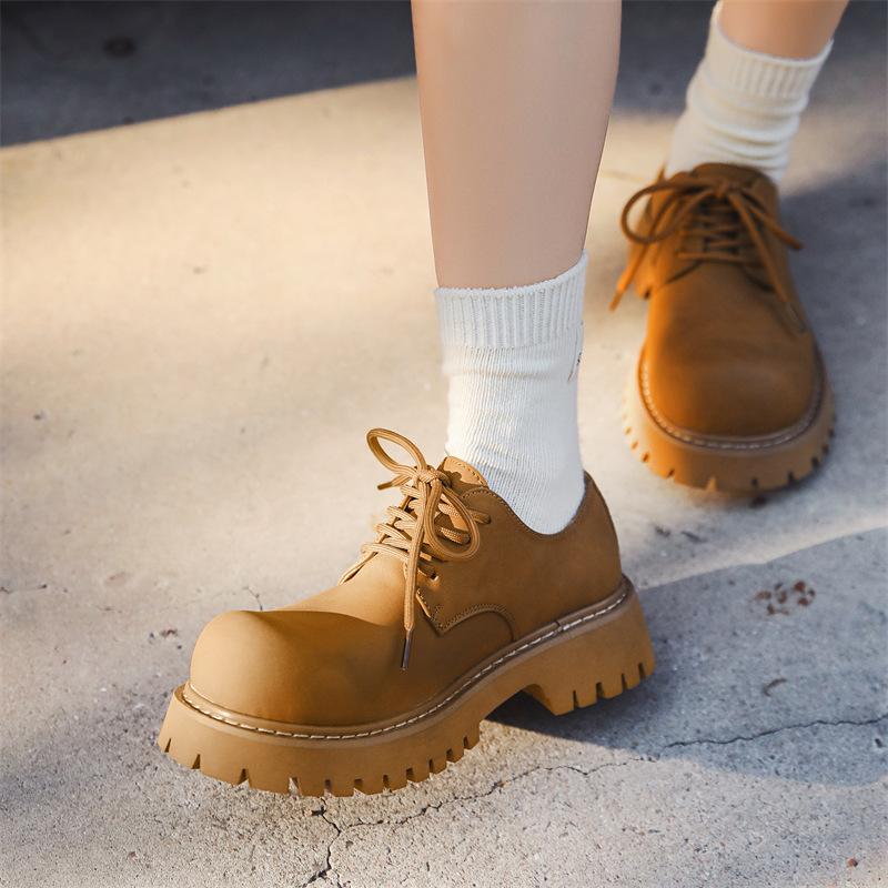 Большие туфли дерби с толстой подошвой, высокие, в британском стиле, низкие, большие желтые ботинки, повседневные, кожаные туфли 1330-J