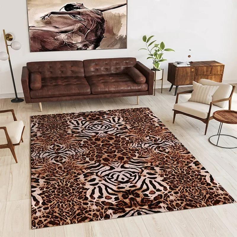 Nordic Luxury Living Room Carpets Leopard Print Rugs for Bedroom Sofa Table Beside Large Rug Non-slip Washable Coffee Table Mat