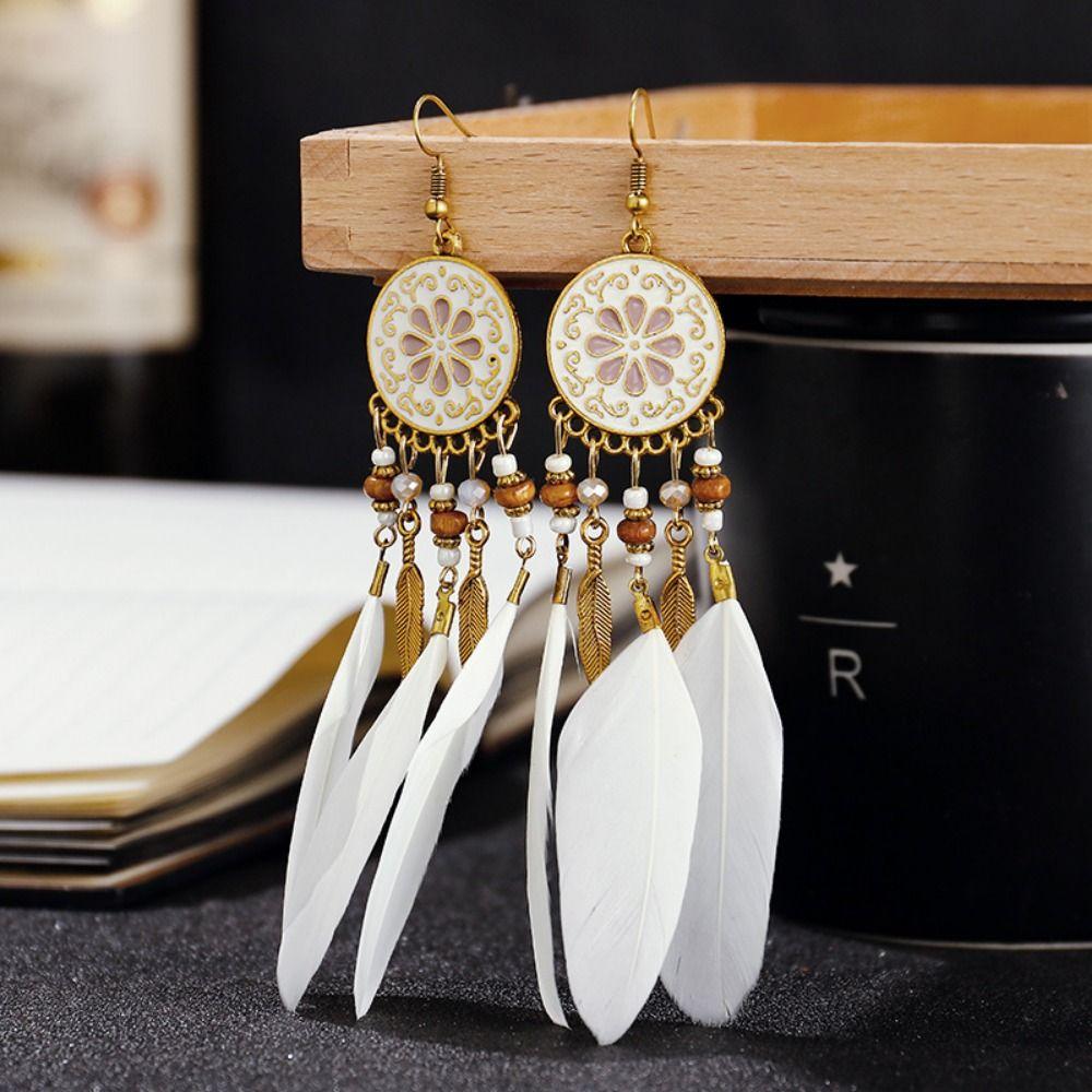Zinc Zinc Zinc Alloy Bohemian Feather Dangle Earrings Bohemia Style Boho Drop Earrings  Girl