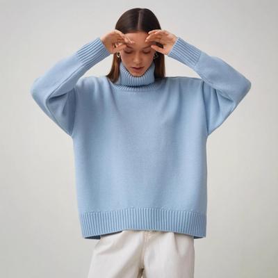 Однотонный свитер с высоким воротником Осень Зима Удобный Свободный Классический Универсальный Пуловер Роскошный Расслабленный крой Приталенный и Универсальный Топ