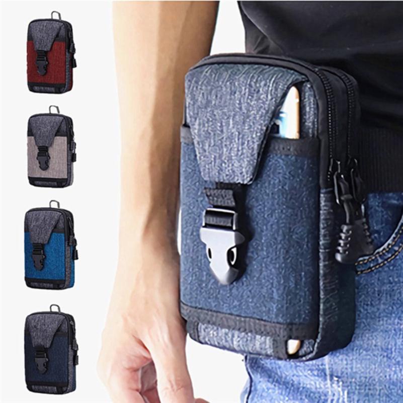 Men's Large Capacity Double Zipper Cell Phone Pocket Change Waist Bag with Belt Pocket