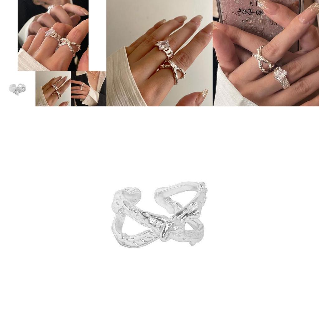 Уникальное кольцо из серебра 925 пробы ручной работы с неровной текстурой для женщин, с гламурным дизайном и регулируемым размером для современной моды