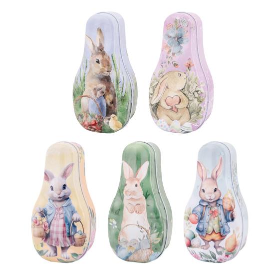 Easter Tinplate Candy Box Bunny Pattern Cookie Biscuit Storage Tin Metal Empty Chocolate Treat Packaging Container Easter Gift Box with Lid for