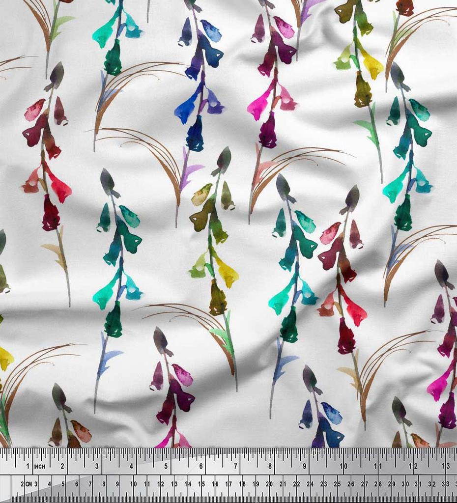 Soimoi Серая японская креп-сатиновая ткань, колокольчик, цветок, акварельный декор, ткань с принтом, метр 42 дюйма