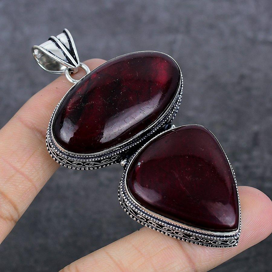 Красный Лабрадорит Драгоценный камень Ручной работы 925 Стерлинговое серебро Ювелирная подвеска 3.07" Z6o48