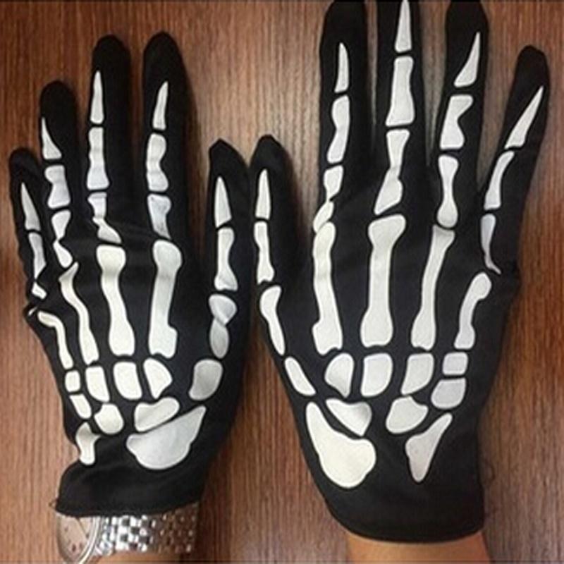 Halloween Skull Bone Skeleton Goth Racing Full Finger Gloves Fashion Sale