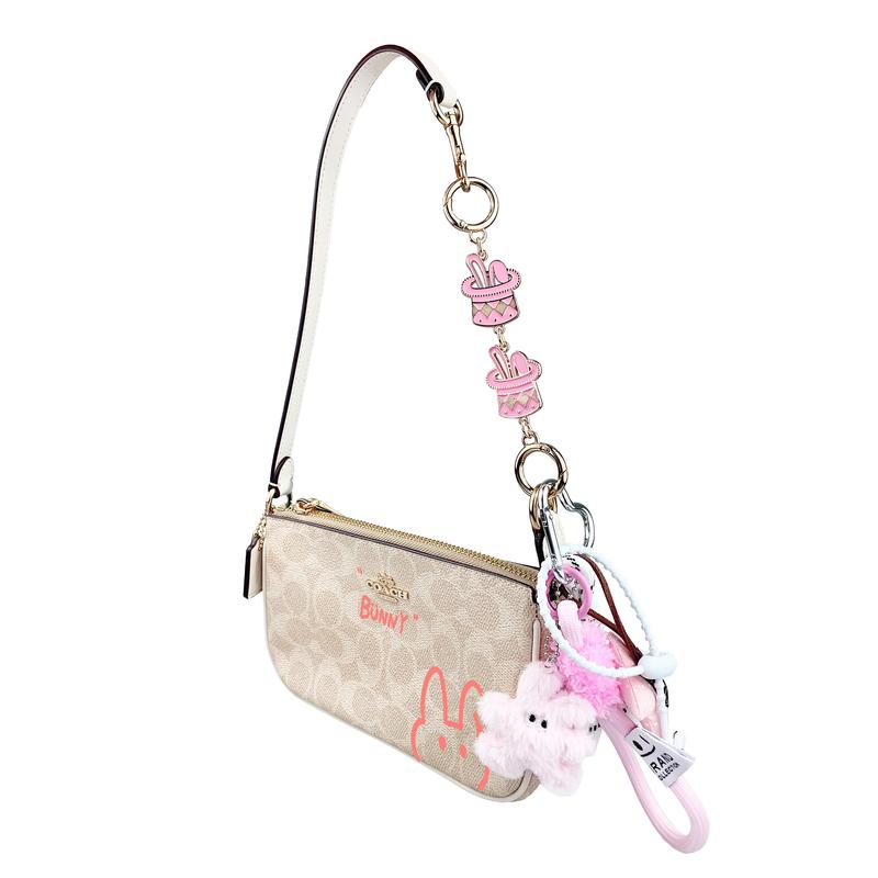 COACH shoulder bag [Customized bag] Nolita 19 ZY Zhiyu classic presbyopia flower graffiti sunflower pearl Sand color and chalk white (bunny rabbit)