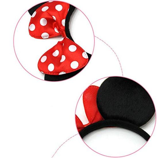 Set of 24 Mickey Minnie Mouse Costume Deluxe Fabric Ear Headband White Polka Dots for Boys Girls Birthday Party Hair Accessories Baby Shower Head Wear