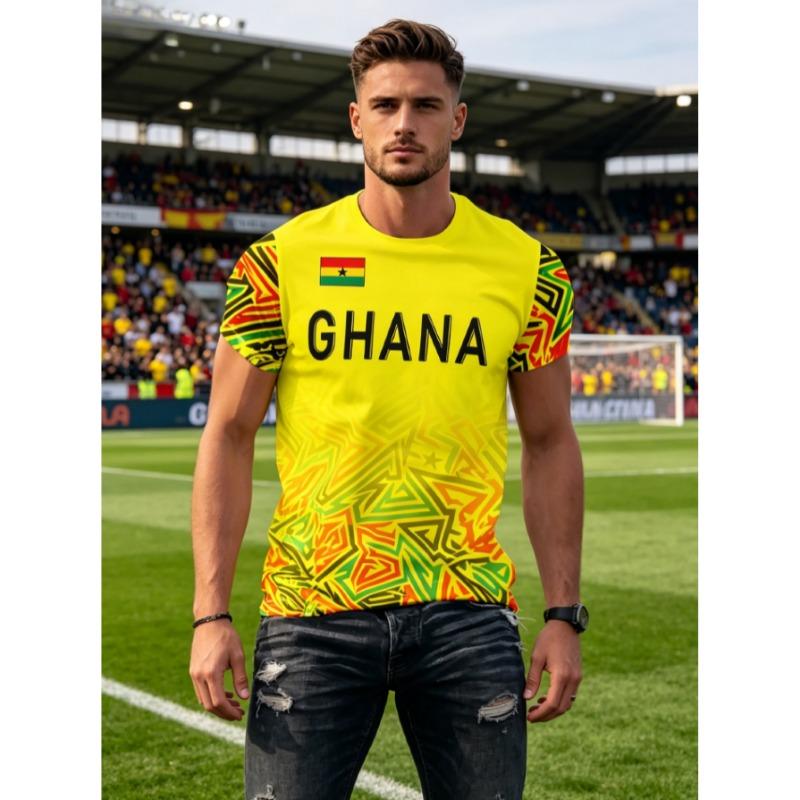 [PrintedDesign-Not Textured] 2026 Summer Premium New Ghana Flag Geometric Ethnic Print Short Sleeve Suitable for Home and Outdoor Versatile