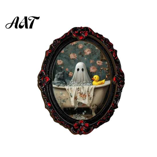 Gothic Halloween Refrigerator Magnets Retro Magnet, Distressed Oval Photo Frame Frige Magnets, Dark Creepy Witch Home Ornament Style Skeleton