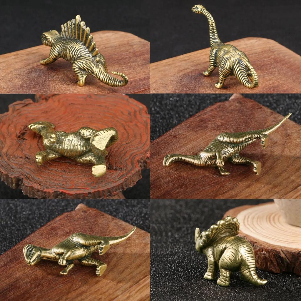 6pcs Jurassic Dinosaur Set Brass Desk Decoration Sword Dragon Triceratops Metal Figurines Vintage Home Decor Souvenir