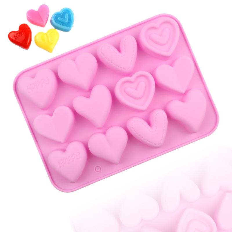 Heart Chocolate Silicone Mold For Valentine's Day Love Candy Jelly Ice Cube Tray Wax Melts Cake Decoration Cupcake Topper Tools