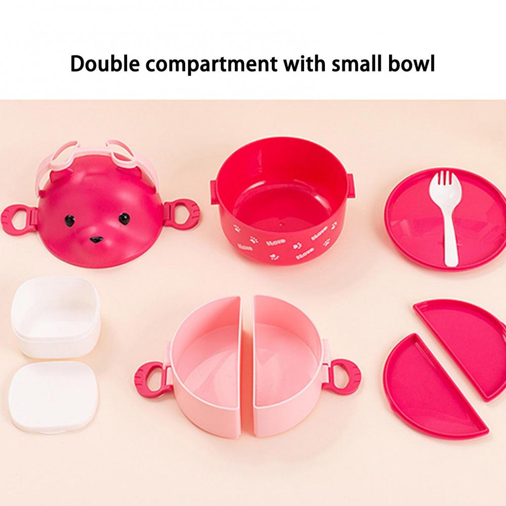 Штабелируемая коробка для бенто с мультяшным медведем для очков, коробка для бенто для детей, 1600 мл, двухслойная коробка для завтрака с ложкой, микроволновая печь, сейф для холодильника