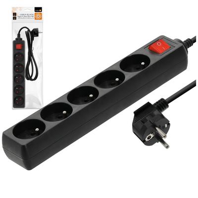 Extension Cord Strip, 5 Sockets, 1.5 , with Grounding and Switch, Black