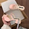 Fairy Style Bow Wedge Single Shoes Women's Outer Wear 2025 New Open-toed Square Head with Skirt Temperament Slippers Tide