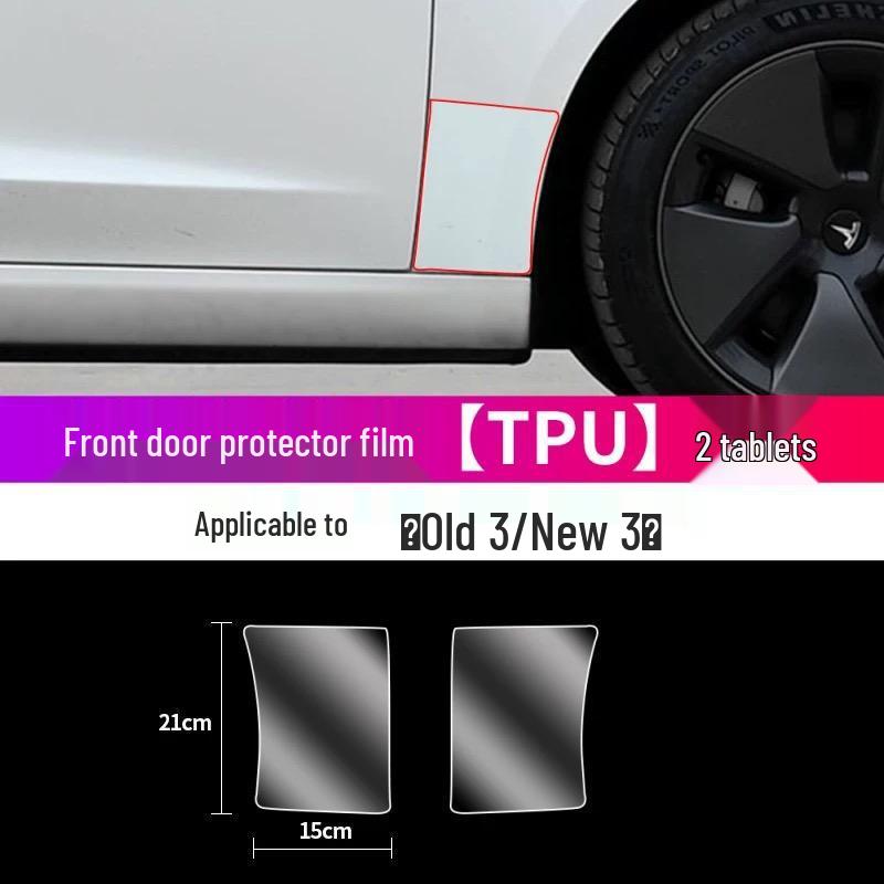 Tesla Model Y/3 Rear Door Refresh Triangle Splash Guard - TPU Transparent Bright Black Film