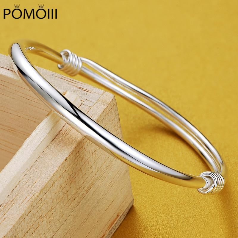 100% 925 Sterling Silver Bangles Bracelets For Women Wedding Bridal Glossy Bracelet Gift Classic Fine Jewelry 54mm Bangle