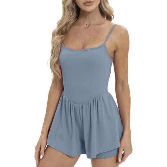 Женское теннисное платье без рукавов, летние плиссированные мини-платья для занятий йогой со вшитыми шортами, спортивный комбинезон на тонких бретельках, короткий сарафан