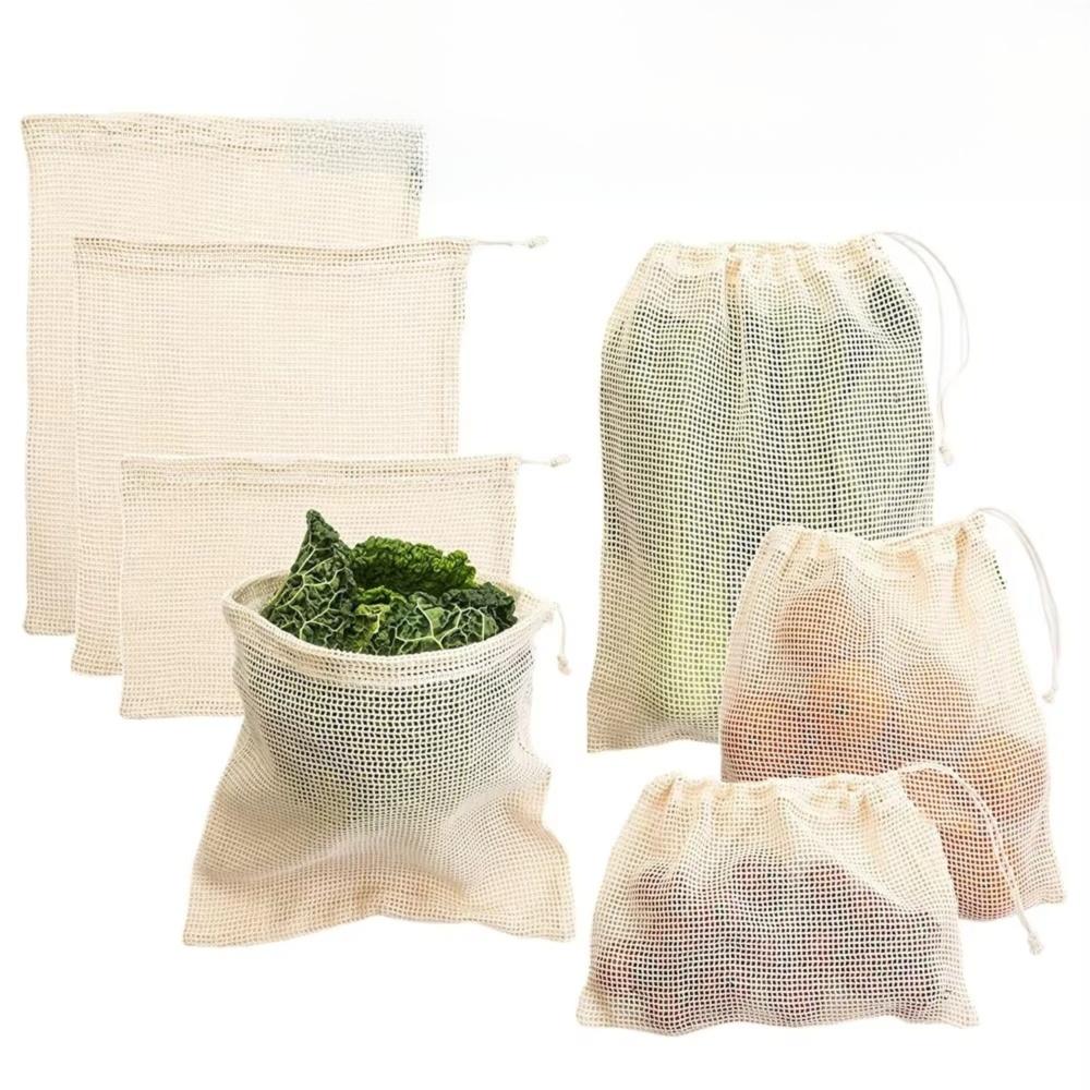 Reusable Cotton Mesh Bag Light Weight Drawstring Bag New Mesh Shopping Bag  Fruit Storage