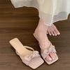French Gentle Evening Breeze Bow with Cool Slippers Women's Summer Dress Open-toed Square Head Thick Heel Sandals