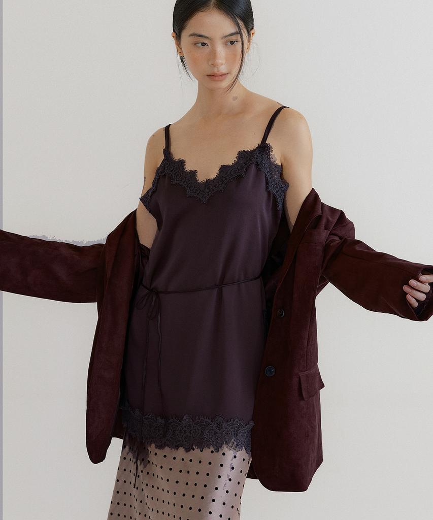 LUCIR ZU Satin Bustier Camisole (Burgundy)
