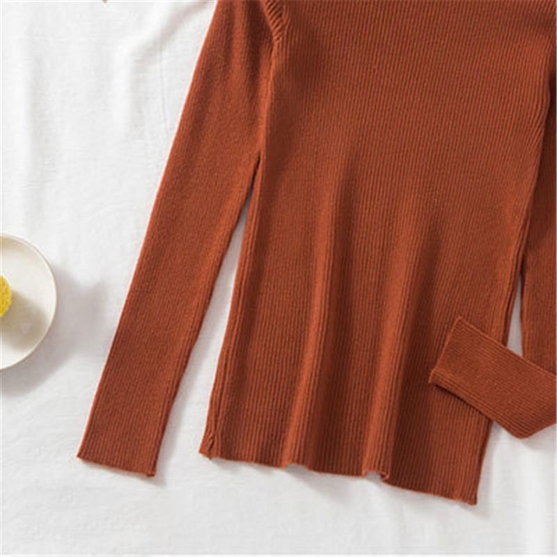 Long Sleeved Bottoming Knitted Sweater Women Autumn Winter Laciness Mock Neck Tight Fit Pullover Top