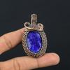 Кулон с синим сапфиром, Кулон с драгоценным камнем ручной работы, Кулон, обернутый медной проволокой 999 пробы, Антикварное украшение, Для подарка на помолвку
