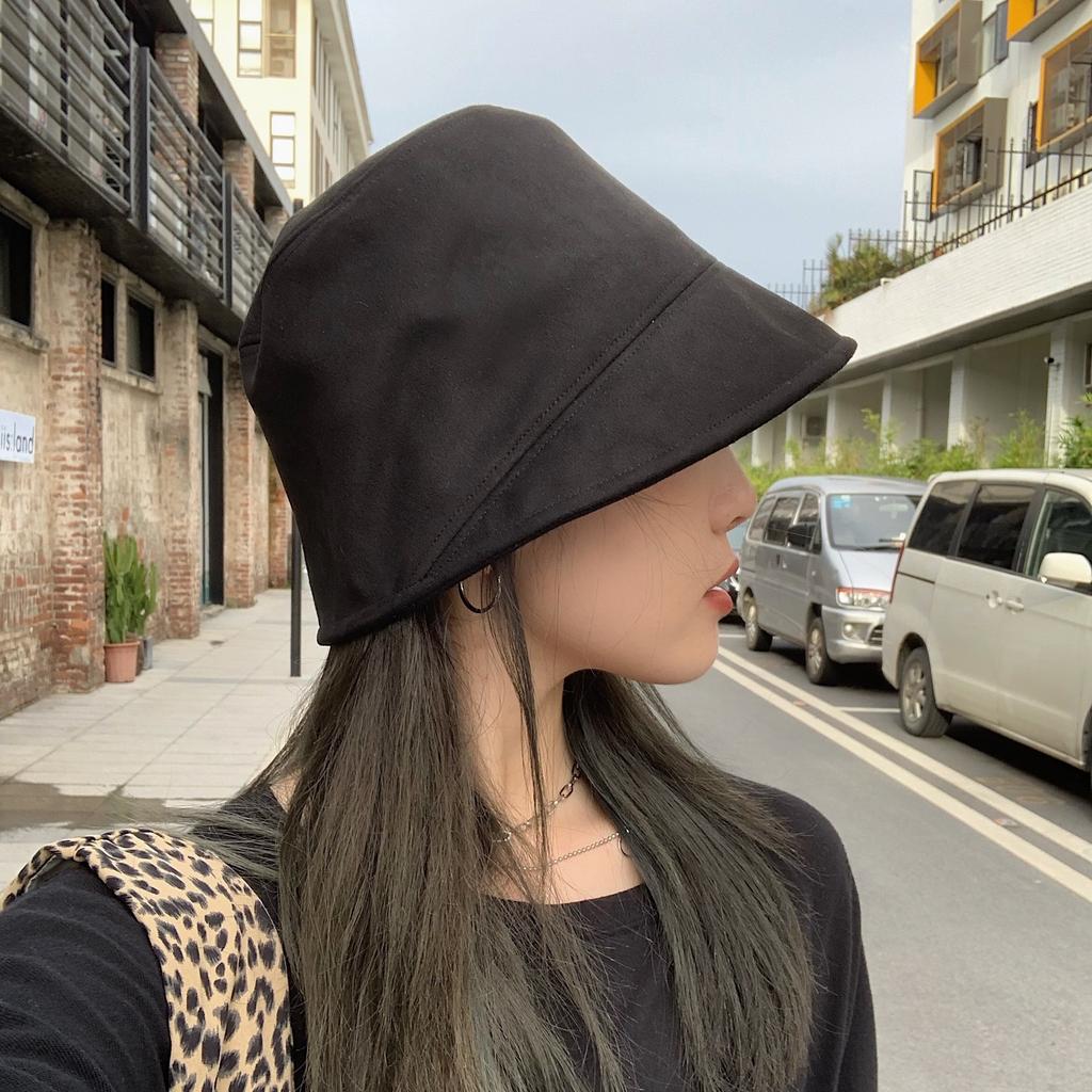 Ding Walk Walk Free Face Cover Versatile Suede Fisherman Hat Children Spring and Autumn Show Small Face Solid Color Bucket Basin Hat Men Trend